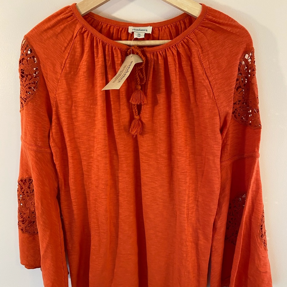 Sundance Peasant Top with Bell Sleeves And Lace